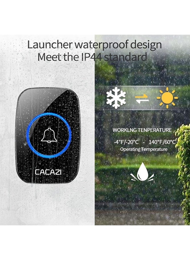 CACAZI Wireless Doorbell Kit, Over 300 Meters Range, IP44 Waterproof Doorbell with 60 Sounds and 5 Levels of Volume, LED Flash, Cordless Doorbell for Home, Hotel, Office and Villa, Warehouse and Anti-Theft, Black - Image 5